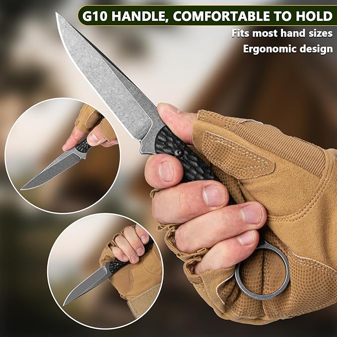 Camping Knife Fixed Blade Knife with Kydex Sheath 8Cr13Mov Steel Suitable for Hiking Camping Homework Gift for Men
