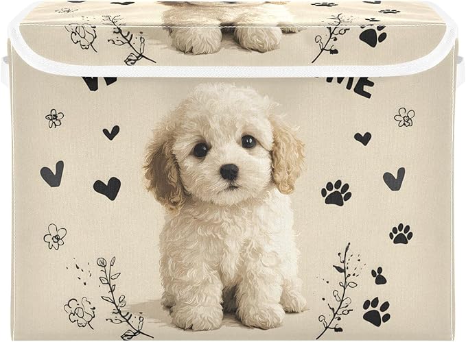 MNSRUU Containers Baskets with Lids Lovely Dog Fabric Foldable Storage Bins Organizer with Lid Collapsible Storage Boxes for Home Bedroom Closet Office