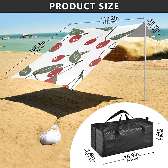 ALAZA Simple Cherry Leaf Pattern Beach Tent Sun Shelter Portable Canopy Sunshade for Outdoor Camping Picnics Backyard Fun 10x9 ft
