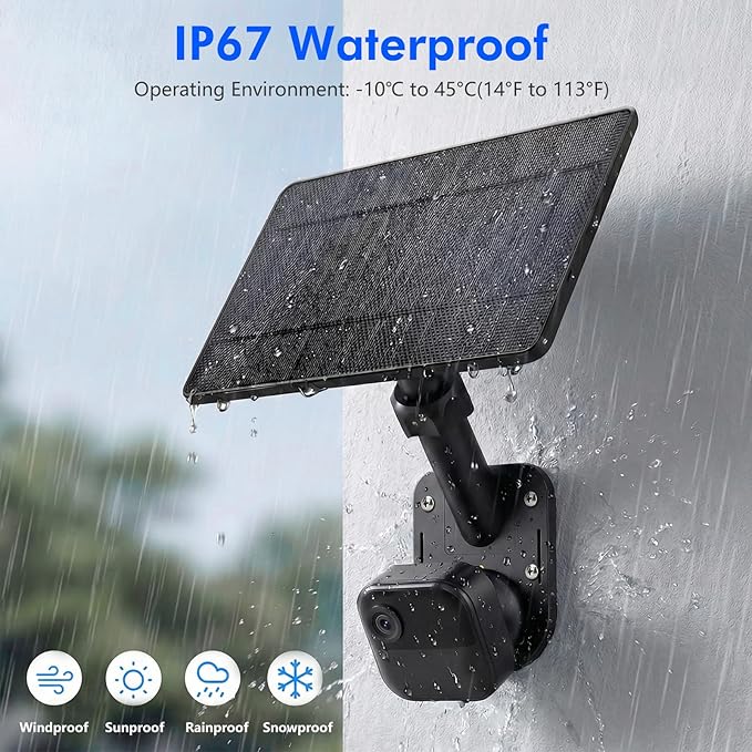 6W Solar Panel Charging Mount Compatible with Blink Outdoor 4 (4th Gen)/2k+/Outdoor XT3/XT2/XT 360° Swivel + 90° Tilt AdjustableIP67 Solar Charger Internal Battery Power Supply for Blink Cam