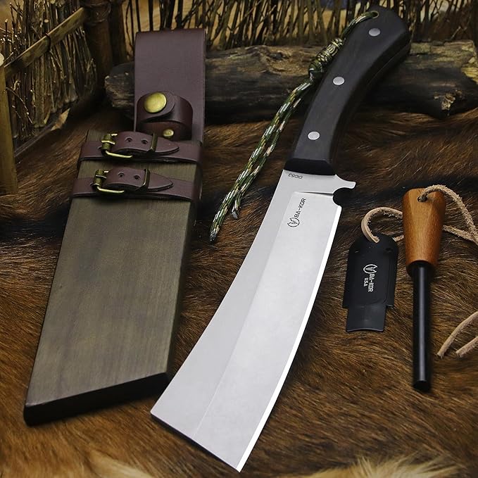 BA-KOR (Pioneer ) (14.6) DC53 steel 6mm thickened full Tang fixed knife+ Wooden sheath &amp(5.9IN) Cerium Igniter suitable for outdoor hunting cutting chopping camping obstacle removal explora