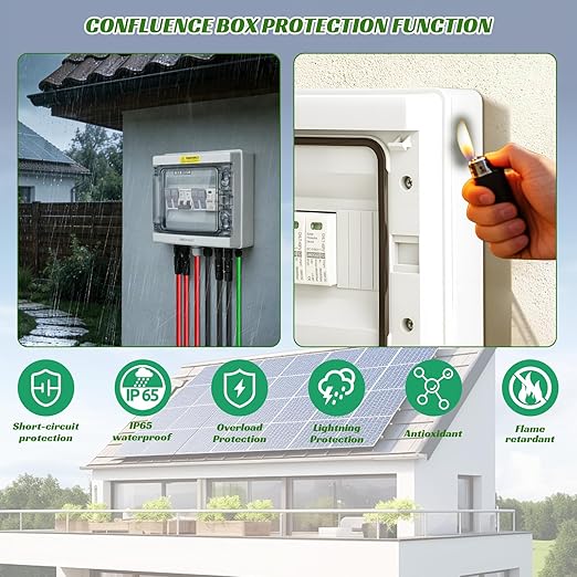 2 in 1 Out Solar Combiner BoxPV Combiner Box with 20A PV FuseDC 40A Circuit Breaker and Surge ProtectorIP65 Solar Disconnect Switch Box for Indoor Outdoor Solar Panel System (2 in 1 Out 20A 500V)