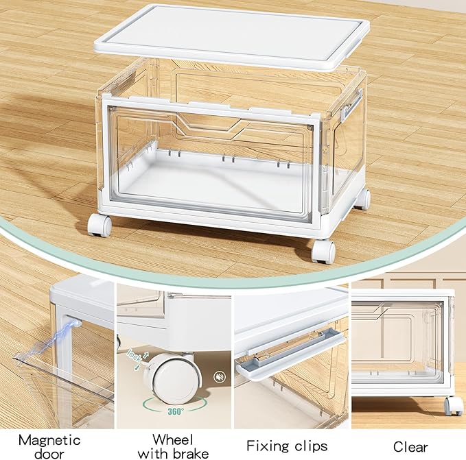 Kmiectse Clear Storage Bins with Lids4 Tier Plastic Bins with WheelsStackable Storage BinCloset Organizers Box for BedroomLiving RoomToy23 QT Folding Box with Magnetic door