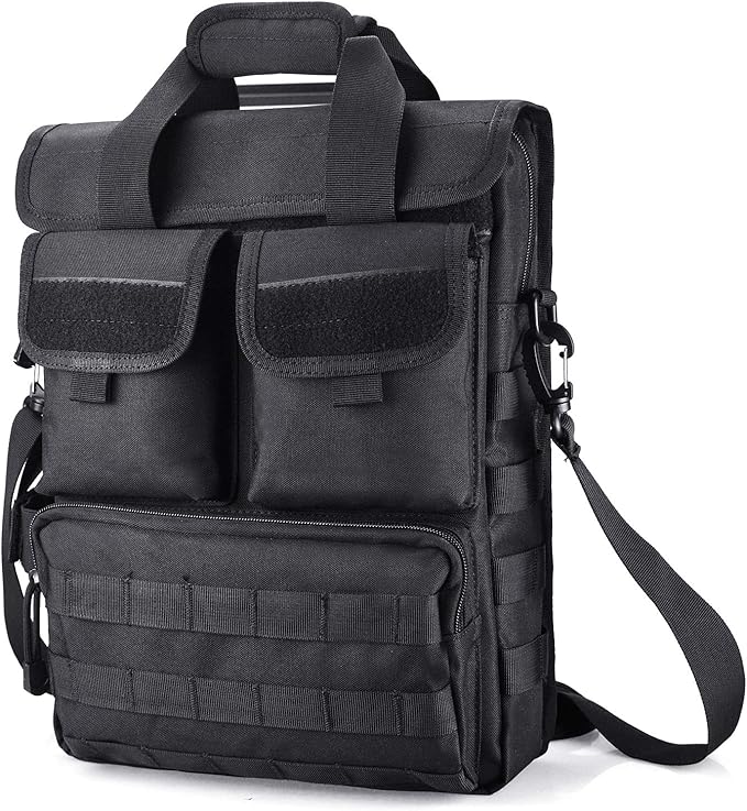 FRTKK Tactical Messenger Bag Military MOLLE Sling Shoulder Pack Briefcase Laptop Assault Gear Handbags Utility Carry Satchel (Black 15.6 inch)