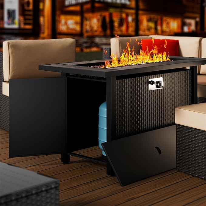 Walsunny 45 Inch Propane Fire Pit Table Outdoor Fire Pit 50000 BTU Gas Fire Pit Table Fire Table with Lid and Lava Rock for Outside Patio Garden Yard