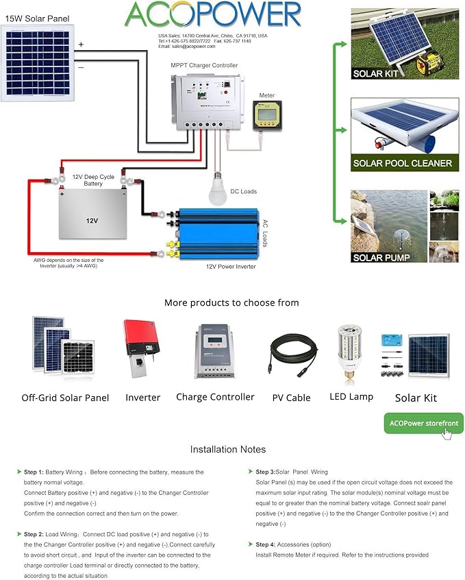 ACOPOWER 15Watt 15W Polycrystalline Photovoltaic PV Solar Panel Module 12v Battery Charging