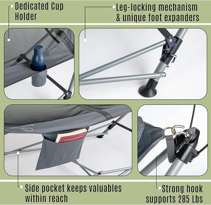 Lucania Portable Hammock with Stand Included - Foldable Freestanding Hammock for 2 Person (290 lbs Capacity) - Heavy Duty Stand Alone Hammock for Indoor Outdoor Camping Patio &amp Backyard