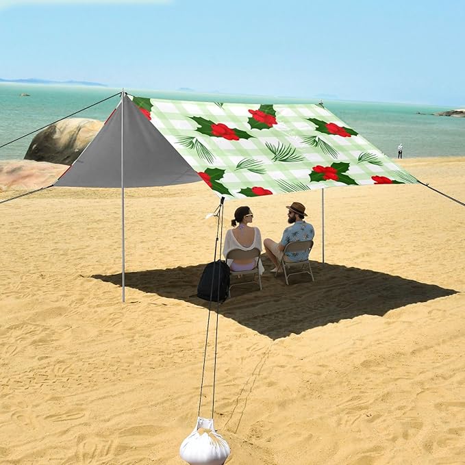 Beach Canopy with Windproof Ropes &amp Sandbags Beach Tent Sun Shade Sun Shelter for Camping Trips Fishing Backyard Fun or Picnics Cherry