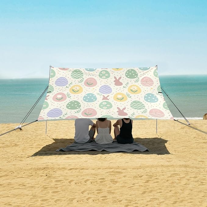 xigua Easter Egg Beach Tent Sun Shelter with Carrying Bag - Silver Coated Oxford Fabric Beach Canopy for Beach Camping Fishing - Includes Windproof Ropes Sandbags &amp Stakes