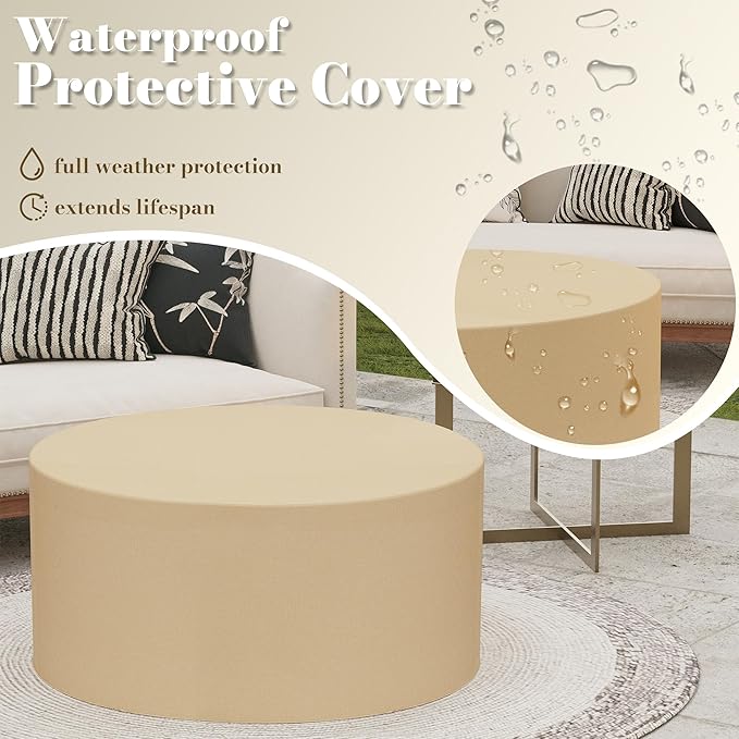 32.5 Inch Propane Fire Pit Table 50000 BTU Round Patio Fire Pit Table Outdoor CSA Certified Stainless Burner with Steel Lid Waterproof Cover &amp Lava Rocks for Garden Backyard White