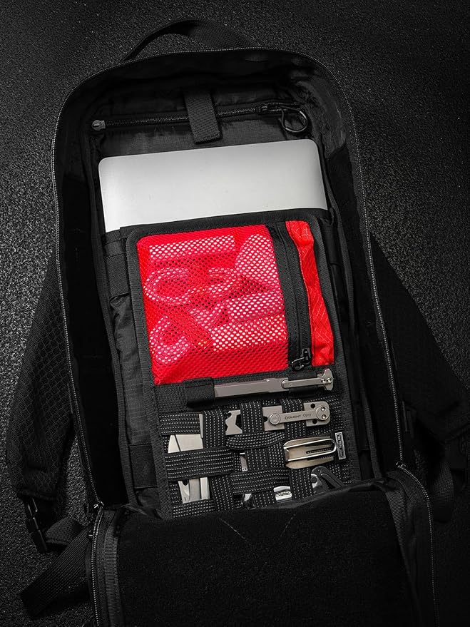 TACTICAL_GEEK EDC Organizer Board Anti-Slip Elastic Woven Board Utility Bag Insert Panel for Small Gear Backpack Accessories (TCM10-Black Red)