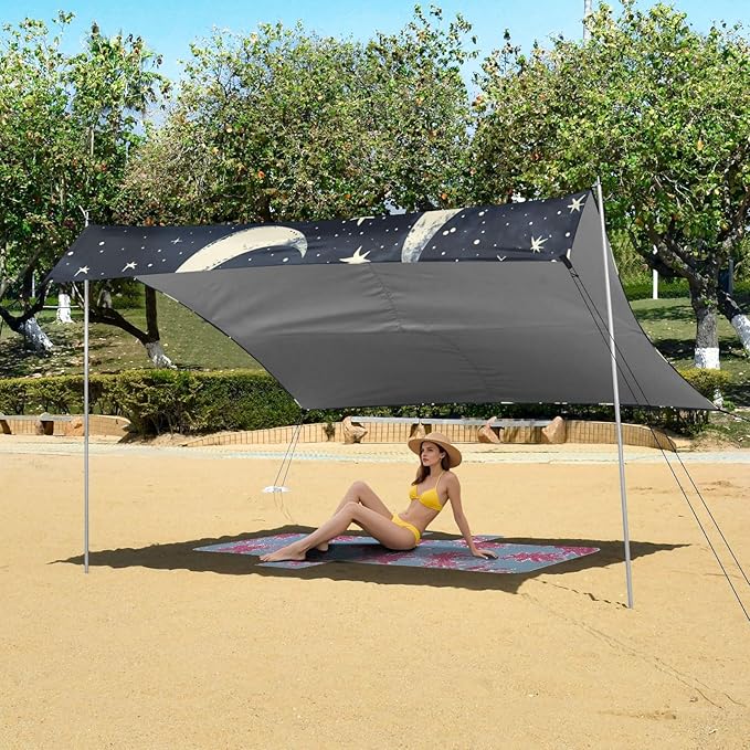 ALAZA Moon Stars Seamles Beach Tent Sun Shelter Portable Canopy Sunshade for Outdoor Camping Picnics Backyard Fun 10x9 ft