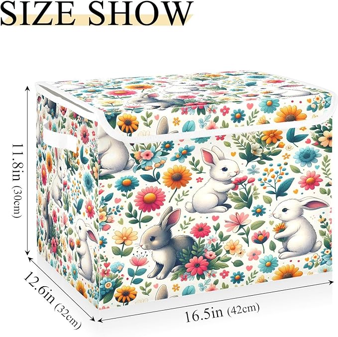 Cute Rabbit Large Collapsible Storage Bins with Lids Easter Storage Baskets Organizer Containers with Handles for Nursery Clothes Toys