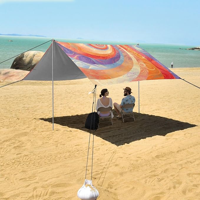 Palevioletred Tie-dye Background Vibrant Colors and Swirling Patterns Beach Cabana Tent UPF50+ Protection Water-Resistant Shade Sun Shelter with Sandbags Sand Shovel Poles for Camping