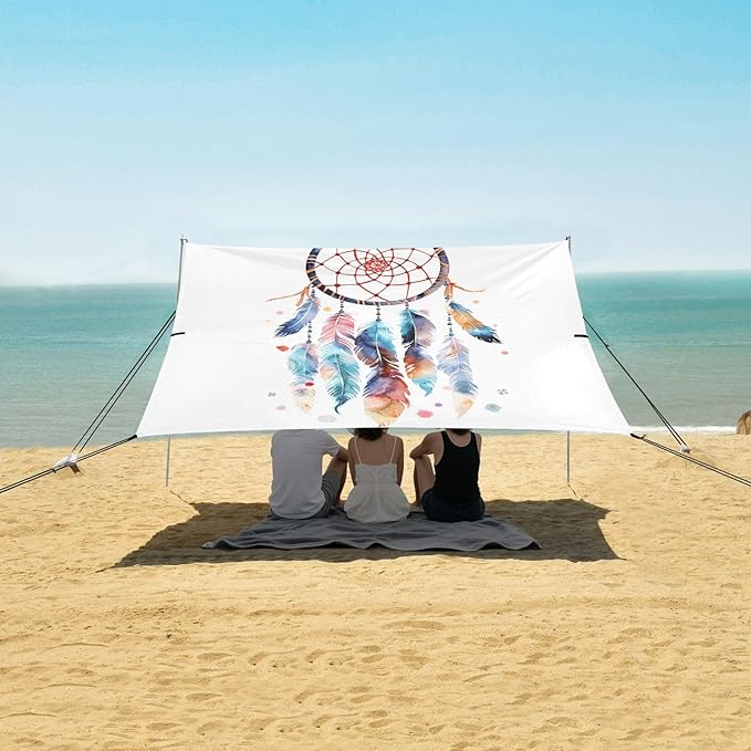 ALAZA Dreamcatcher Watercolor Beach Tent Sun Shelter UPF50+ Protection Beach Shade Canopy w/ 4 Sandbags for Outdoor Camping Fishing Backyard Fun Picnic 10x9 ft