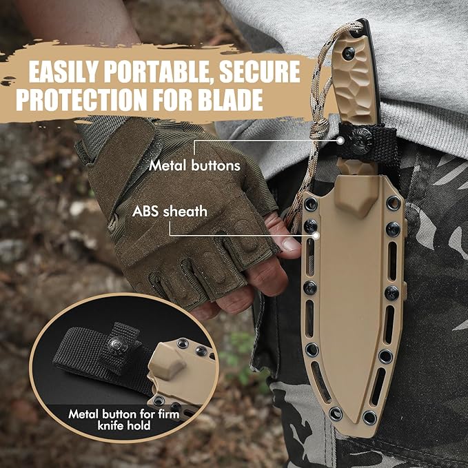DRACHENADER B-ER-TANTO POINT Fixed Blade Tanto Knife with Sheath 5cr14mov Steel 9.29 Tactical Knife for Men with Full Tang Design Khaki