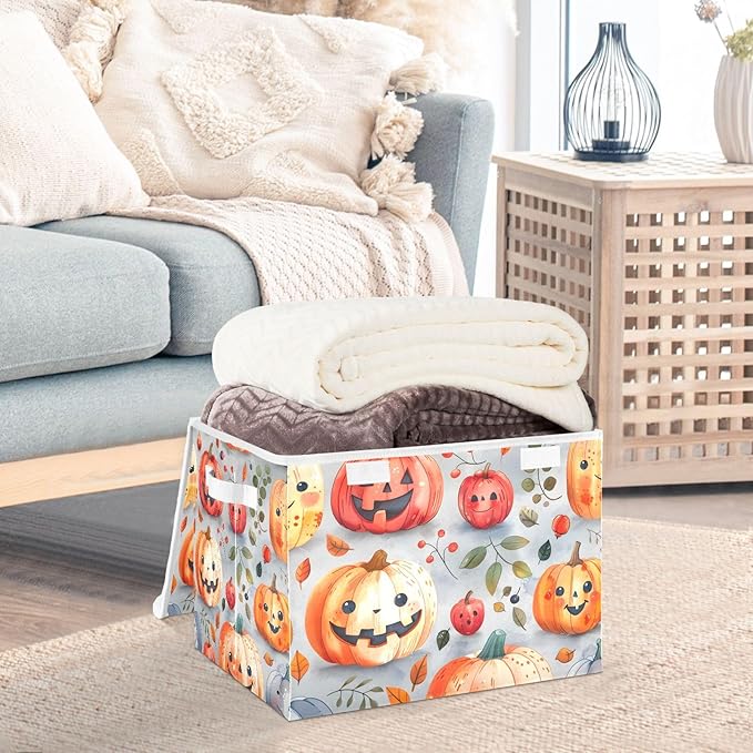senya Halloween Baskets Collapsible Storage Bins with Lids Halloween Pumpkins Cute Leaves Storage Boxes Clothes Baskets for Organizing