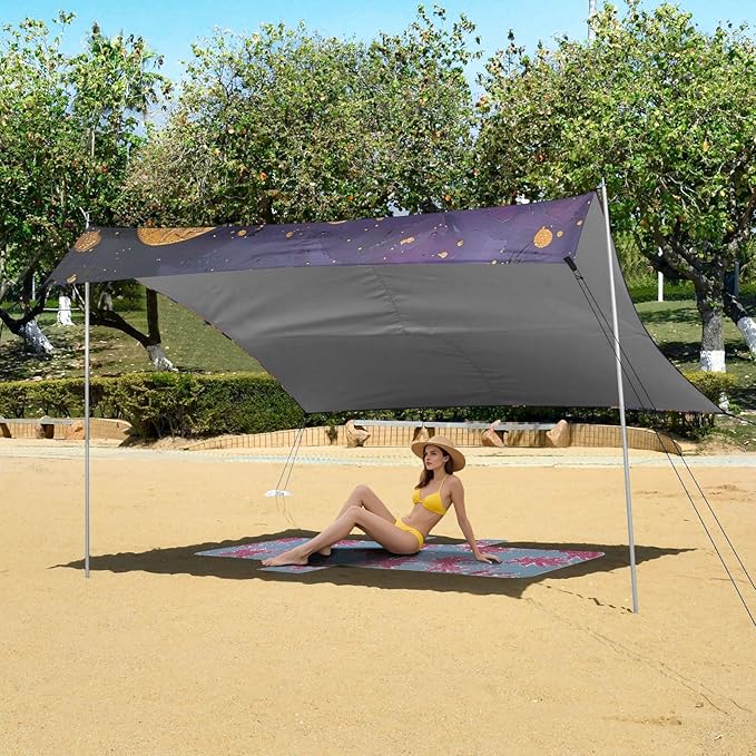 ALAZA Leopard on Purple Beach Tent Sun Shelter Portable Canopy Sunshade for Outdoor Camping Picnics Backyard Fun 10x9 ft