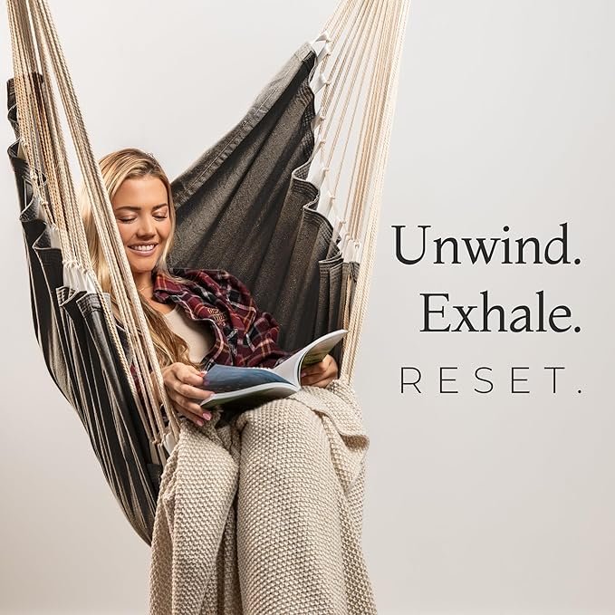 Hanging Hammock Chair Swing – Hanging Chair Outdoor &amp Indoor - Hammock Swing Chair – Quick &amp Easy Setup with Hardware Kit – Durable &amp Spacious Full Body Support – Holds 440 Lbs