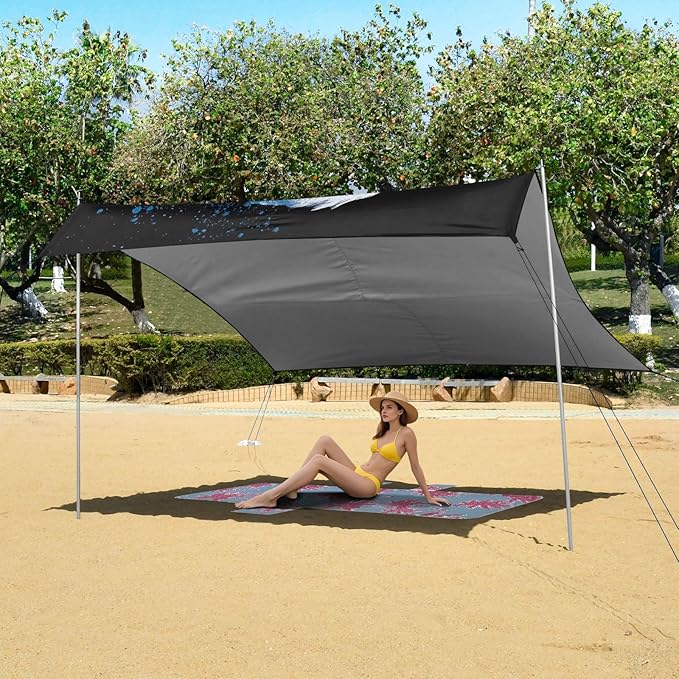 ALAZA Eagle American Flag Beach Tent Sun Shelter UPF50+ Protection Beach Shade Canopy w/ 4 Sandbags for Outdoor Camping Fishing Backyard Fun Picnic 10x9 ft