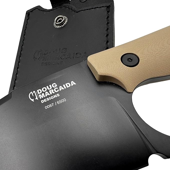 Doug Marcaida Grande Fratello Serbian Cleaver Knife 8.5in Stainless Steel Full Tang Fixed Blade Bushcraft Survival Cooking Knife - Top Grain Leather Sheath With Belt Loop