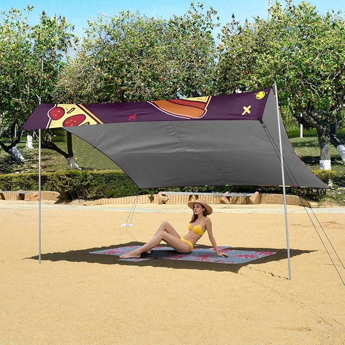 ALAZA Cute Pizza Pattern Beach Tent Sun Shelter Portable Canopy Sunshade for Outdoor Camping Picnics Backyard Fun 10x9 ft