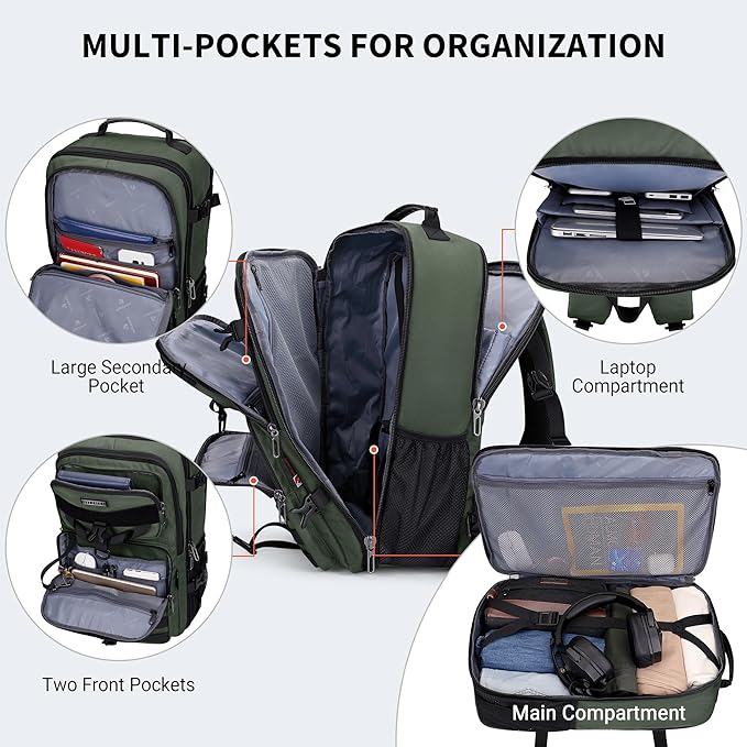 WITZMAN Carry On Travel Backpack for Men Large Convertible 45L Fit 17 Inch Laptop Backpack 3 in 1 Bag for Airline Approved(B688 Light Green)