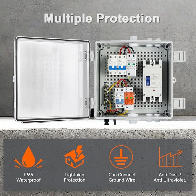 PV Combiner Box 1 String Solar Distribution Box with 25A 150A DC 63A AC Circuit Breakers and Surge Protection. Solar PV Breaker Box Designed for 5000W Solar Inverter (SP5K/SP5.2K/LVM5K)