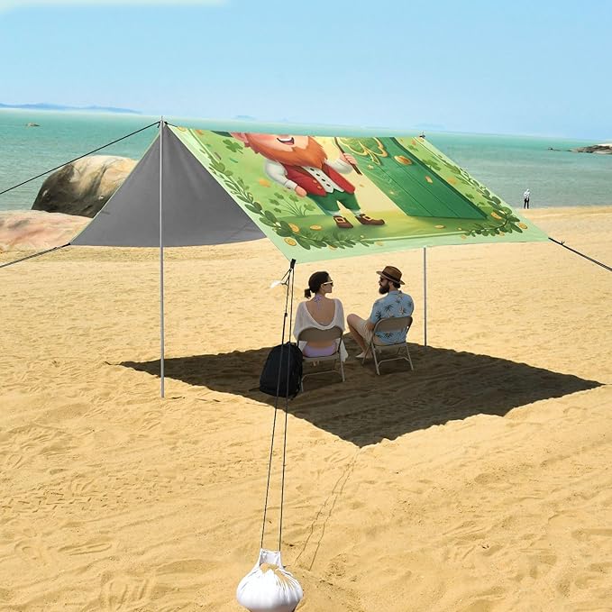 Beach Canopy with Windproof Ropes &amp Sandbags Beach Tent Sun Shade Sun Shelter for Camping Trips Fishing Backyard Fun or Picnics St. Patrick's Day