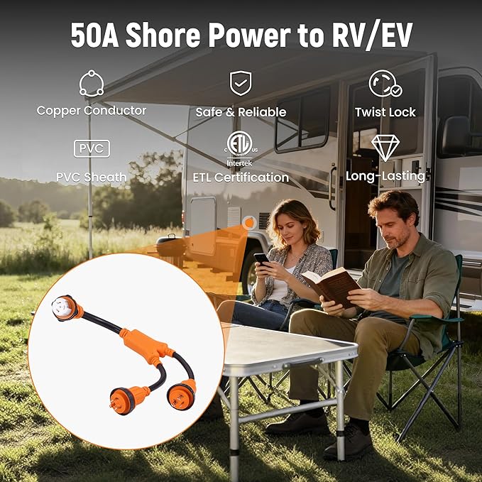 maXpeedingrods 2X L5-30P to SS2-50R Marine Shore Power Adapter Two 30Amp 125V Male Locking to 50Amp 125V Female Locking Adapter for RV Trailer or Boat