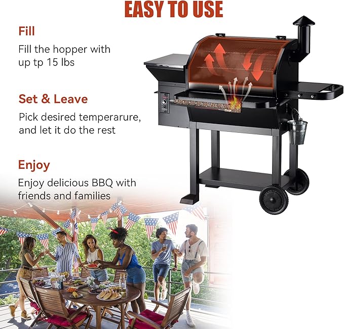 Z GRILLS Wood Pellet Grill 8 in 1 BBQ Smoker with Foldable Front Shelf Ash Cleanout System Rain Cover 1056 sq.in Cooking Area for Outdoor BBQ 10002E
