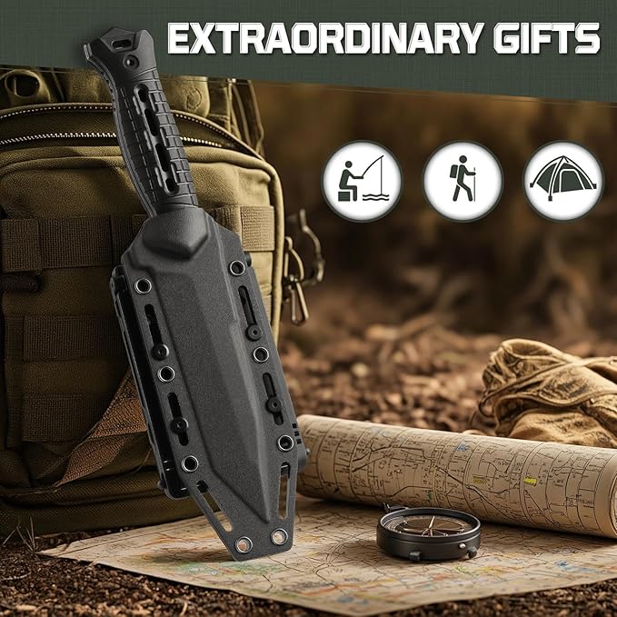 Freelander Tanto Fixed Blade Knife - Full Tang Camping Knife with Sheath Survival Knives with Ergonomic Handle for Bushcraft &amp Outdoor Adventures Gifts for Men