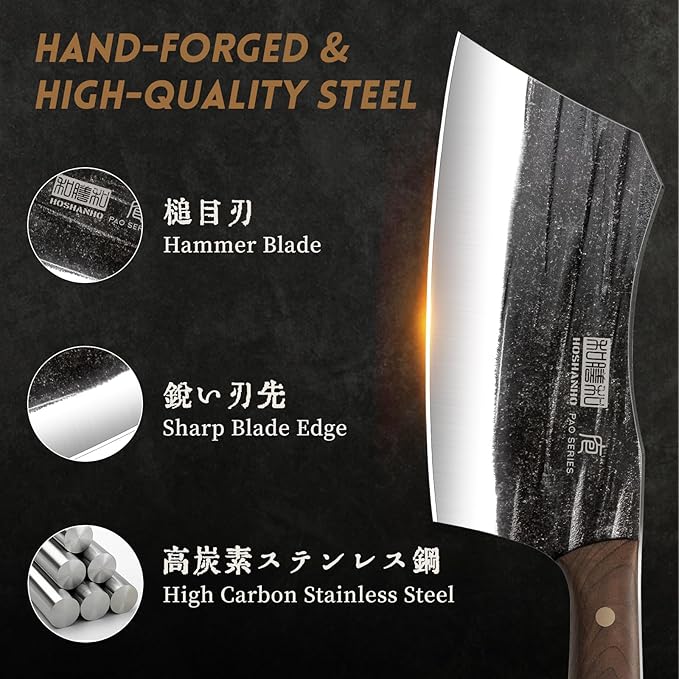 HOSHANHO Butcher Knife Set 3-Piece High Carbon Steel Serbian Chef Knife Set of Heavy Duty Boning Knife &amp Meat Cleaver Knives &amp Viking Knives for Home Cooking Outdoor Camping BBQ
