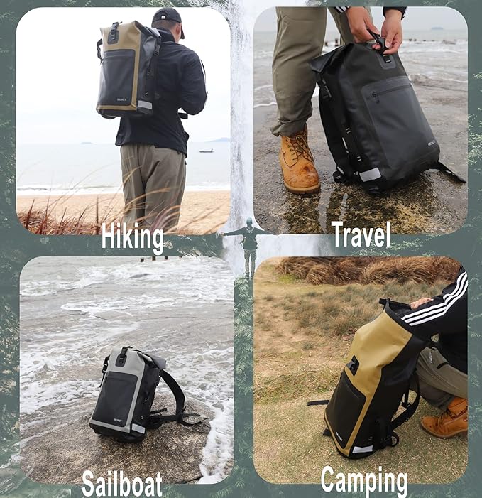 Vogano Waterproof Backpack Waterproof Bag Dry Bags 30L Roll Top Closure Travel Bags For Kayaking Camping Boating Hiking Beach (Black)