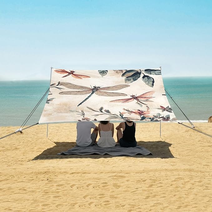 ALAZA Vintage_Dragonflies Floral Beach Tent Sun Shelter Portable Canopy Sunshade for Outdoor Camping Picnics Backyard Fun 10x9 ft