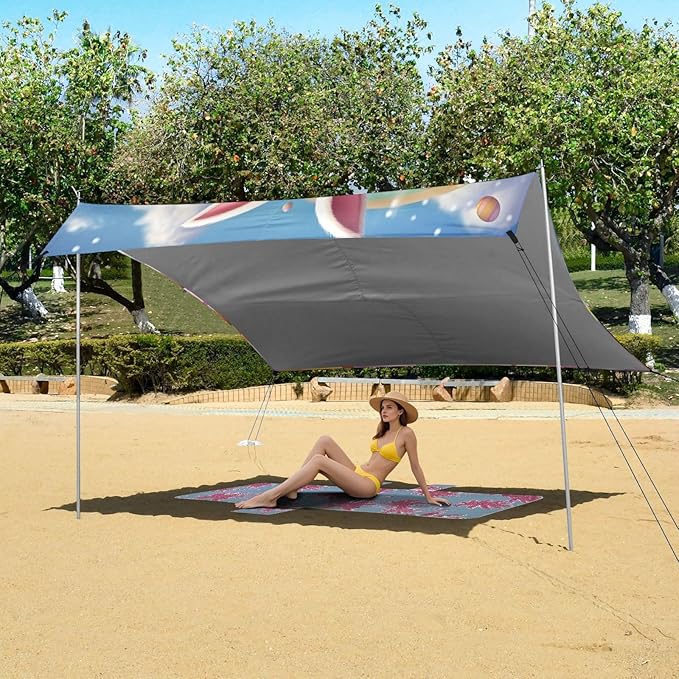 Rainbow Easter Bunny Beach Tent Sun Shelter Set UPF50+ UV Protection 10.5 x 9.19 FT Camping Shade Canopy with Sandbags Sand Anchors Carrying Bag and Others