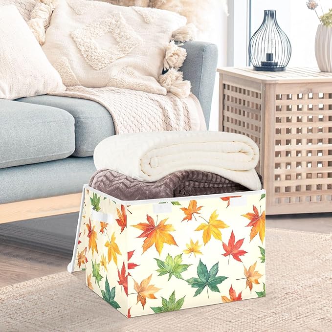 AIXIWAWA Lidded Storage Cube (Colorful Maple) Fabric Foldable Closet Bins with Flip Lid and Handles Organizer Basket Container 16.5 x 12.6 x 11.8 IN
