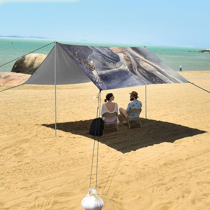 ALAZA Dragon Prince Elf Beach Tent Sun Shelter UPF50+ Protection Beach Shade Canopy w/ 4 Sandbags for Outdoor Camping Fishing Backyard Fun Picnic 10x9 ft