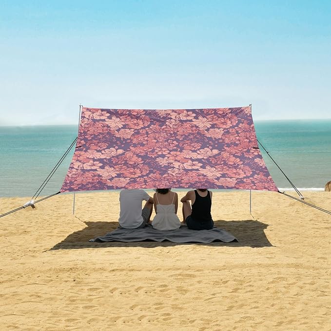 Mature Vintage Flowers Beach Tent Sun Shelter Set UPF50+ UV Protection 10.5 x 9.19 FT Camping Shade Canopy with Sandbags Sand Anchors Carrying Bag and Others