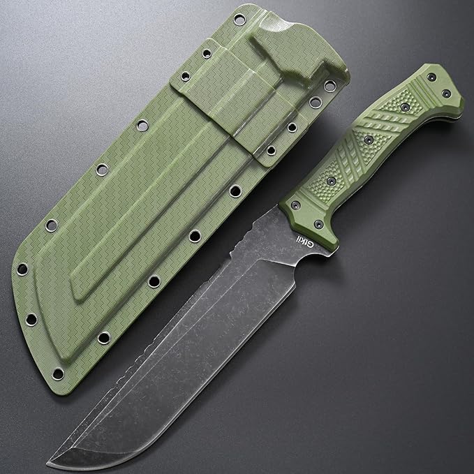 Gtkii GTK32 Fixed Blade Knife DC53 Steel Blade Full Tang Nylon Fiberglass Handle Heavy Duty Knifes for Field Hunting Camping Adventure(Green)