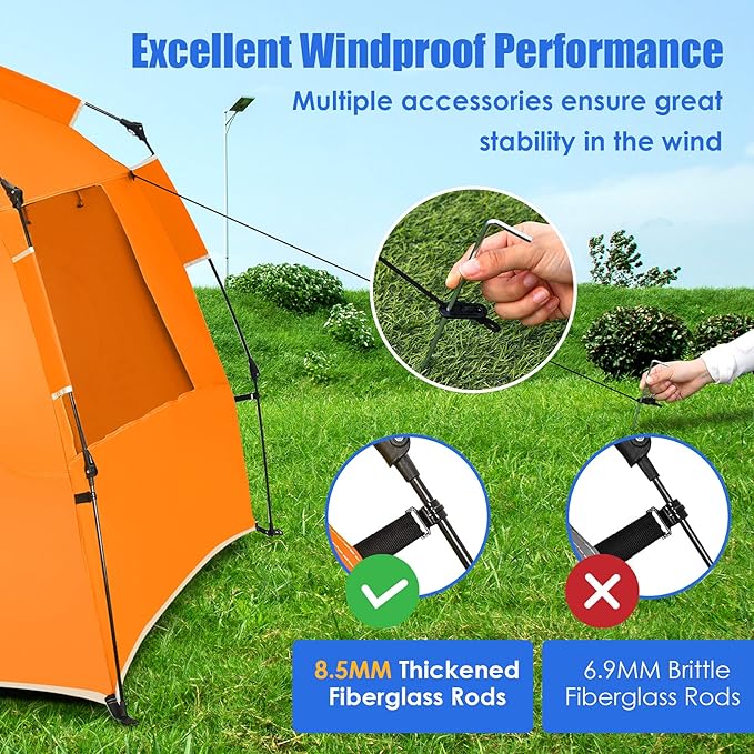 Tangkula 3-4 Person Easy Pop Up Beach Tent UPF 50+ Portable Sun Shelter w/ 3 Ventilation Windows Zippered Front Porch 4 Storage Pockets &amp Carrying Bag Instant Beach Sun Shade with 8.5mm Rod