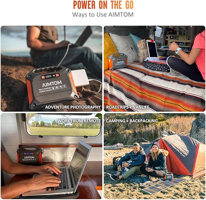 AIMTOM 155Wh Portable Power Station with 30W Solar Panel – 150W Peak/110V AC 18W USB-C 2x USB-A &amp 12V DC – Solar Generator for Camping Home RV Travel &amp Emergencies