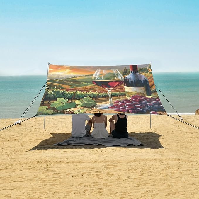 ALAZA Red Wine Vineyard Beach Tent Sun Shelter Portable Canopy Sunshade for Outdoor Camping Picnics Backyard Fun 10x9 ft