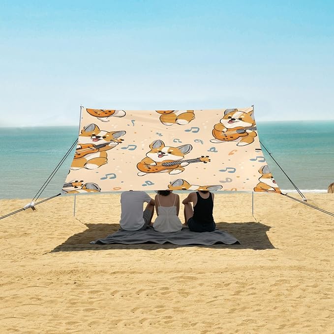 ALAZA Playing Guitar with Dog Pattern Beach Tent Sun Shelter Portable Canopy Sunshade for Outdoor Camping Picnics Backyard Fun 10x9 ft