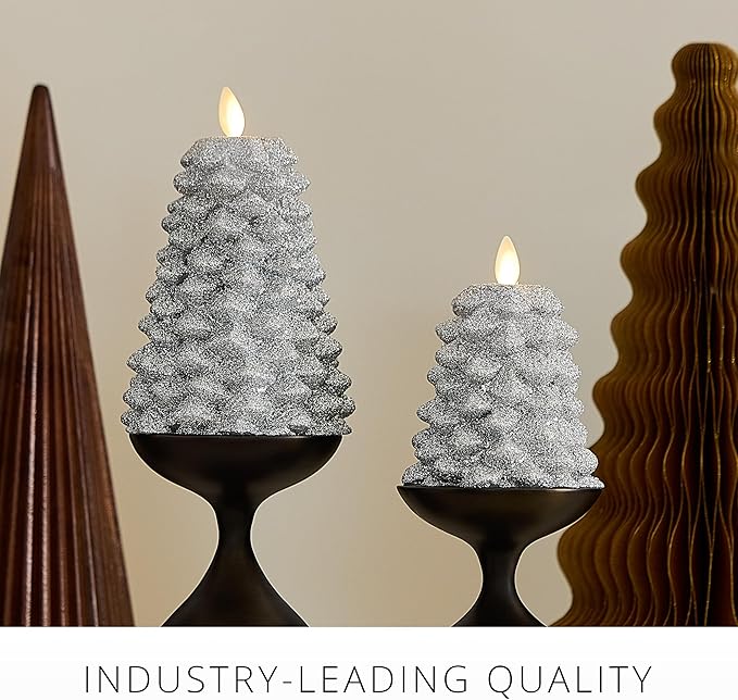 Luminara Brilliant Silver Glitter Flameless LED Candle North Tree Moving Flame Pillar (3.8 x 6)