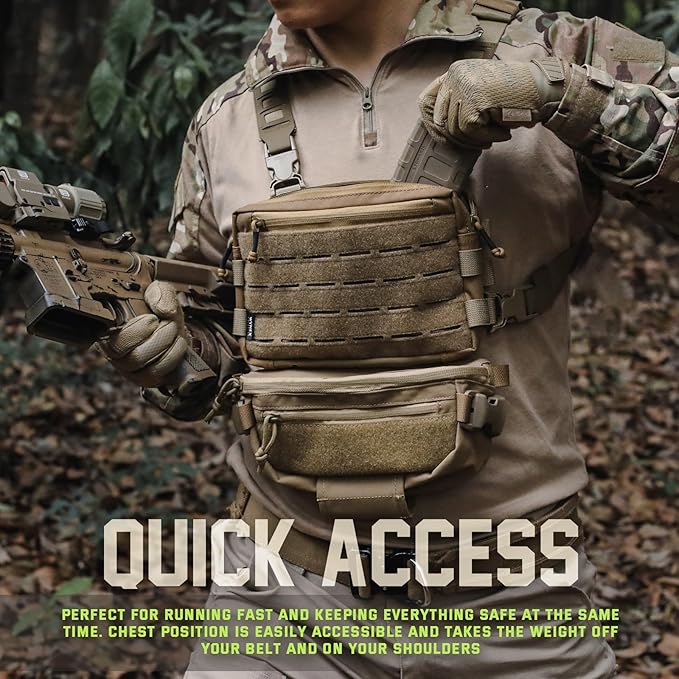 WYNEX Tactical Chest Rig Pack for Men Running Chest Bag with Front Loop Airsoft Recon Chest Rigs for Hunting Outdoor EDC Tactical Large Admin Pouch of Double Layer Design
