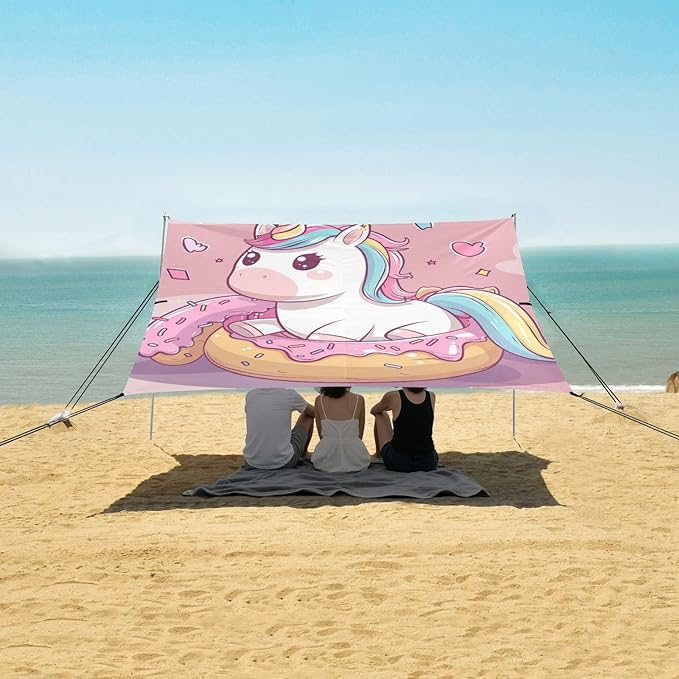 ALAZA Cute Unicorn Donut Beach Tent Sun Shelter Portable Canopy Sunshade for Outdoor Camping Picnics Backyard Fun 10x9 ft