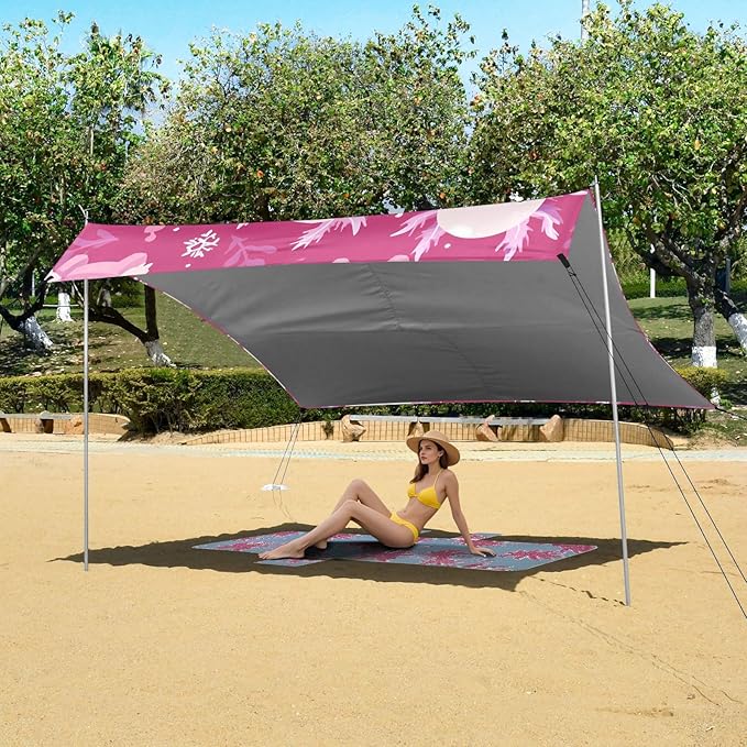 ALAZA Cute Axolotl Cartoon Beach Tent Sun Shelter UPF50+ Protection Beach Shade Canopy w/ 4 Sandbags for Outdoor Camping Fishing Backyard Fun Picnic 10x9 ft