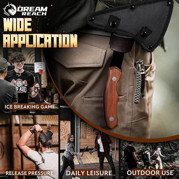 Dream Reach Professional Throwing Axe Set – 3-Pack High-Carbon Steel Throwing Axes for Backyard with Sheaths and Ergonomic Handles for Competition and Recreation for Men