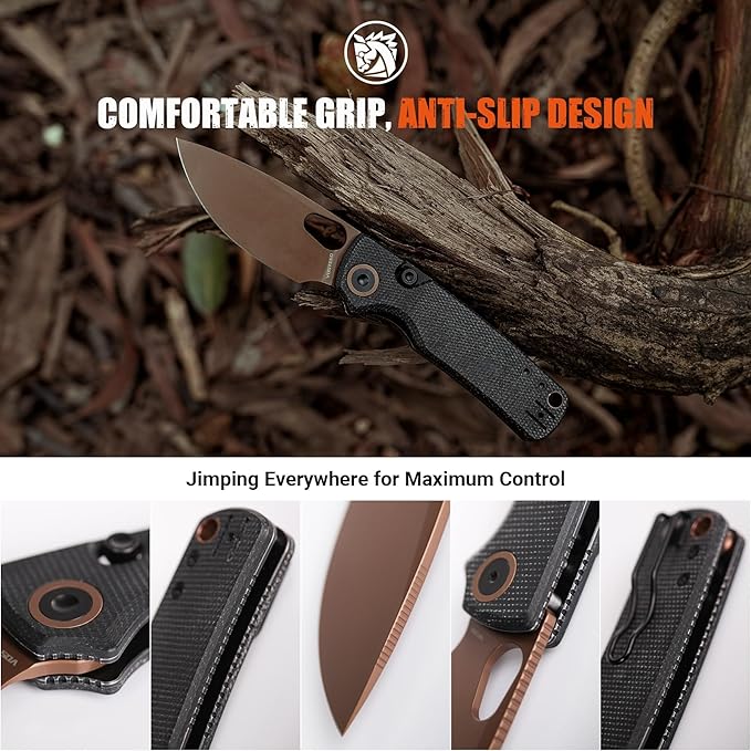Vosteed Porcupine - EDC Pocket Knife 2.99’’ 14C28N Steel Rose Gold Blade Top Liner Lock Micarta Handle - Lightweight Folding knives with Clip for Men &amp Women Camping Outdoor-A2602